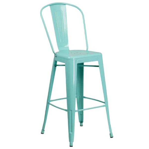 Light Blue Bistro Style Metal Bar Stool Interior