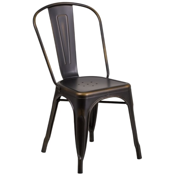 Distressed Bronze Bistro Style Metal Chair Interior