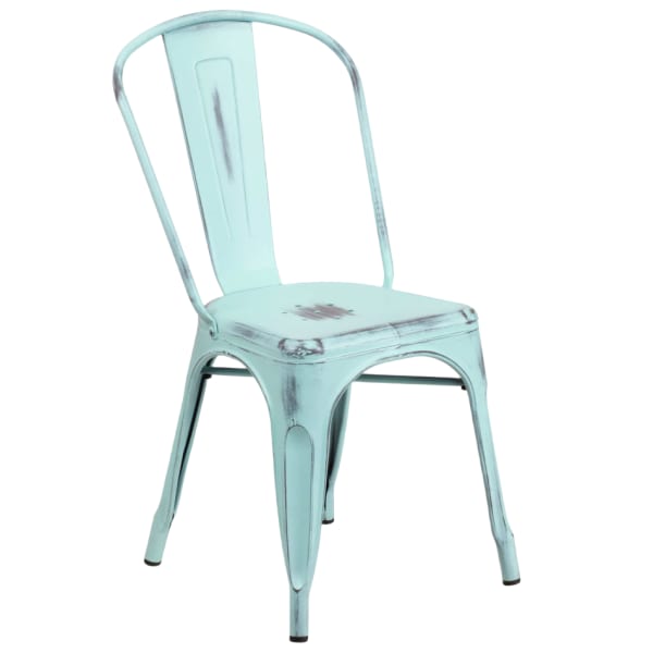 Distressed Ice Blue Bistro Style Chair Interior
