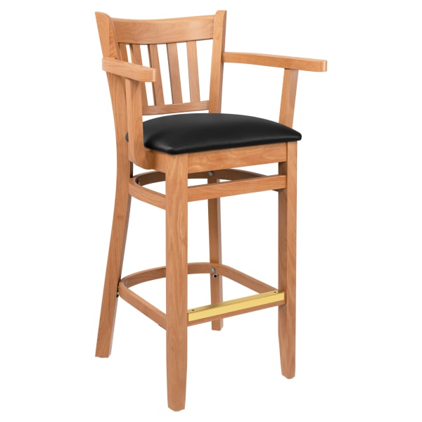 Premium US Made Vertical Slat Wood Bar Stool With Arms Interior