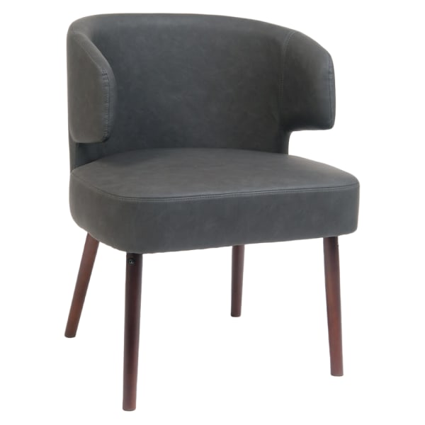 Dark Grey Vinyl Lounge Chair with Mahogany Wood Legs Interior