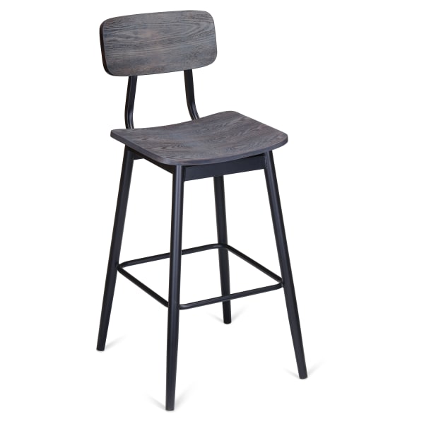 Basel Metal Bar Stool with Veneer Wood Back and Seat Interior