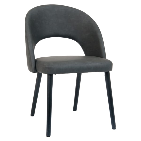 Dark Grey Vinyl Lounge Chair with Black Metal Legs Interior