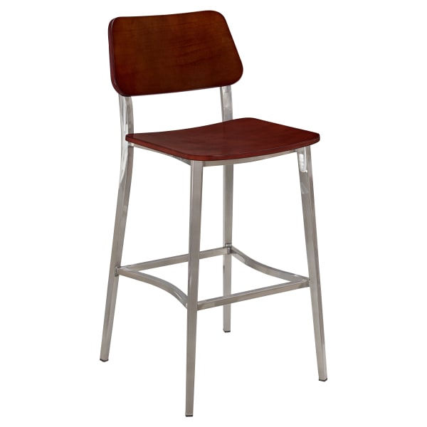 Luca Metal Bar Stool with Wood Back in Clear Coat Finish Interior