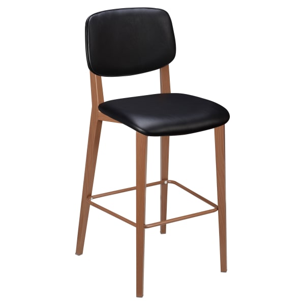 Enzo Wood Grain Metal Bar Stool with Padded Back Interior