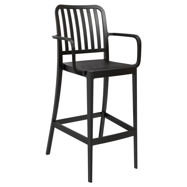 Miles Slat Back Outdoor Resin Bar Stool with Arms Interior