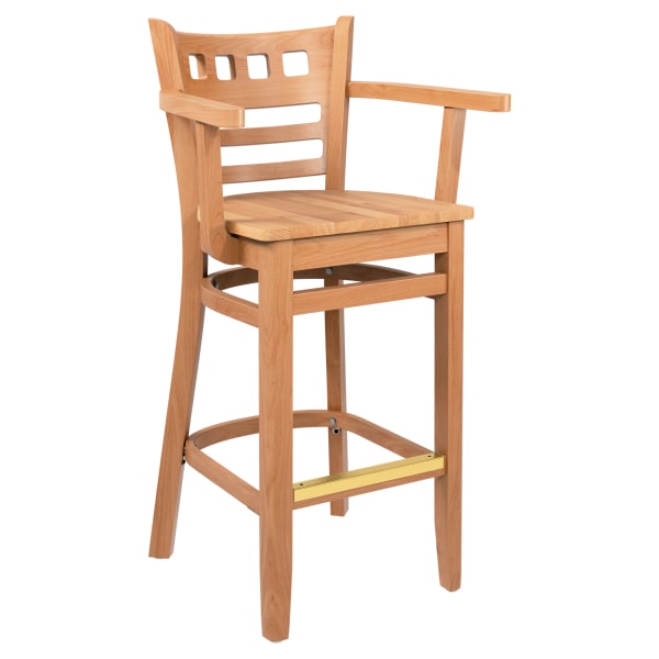 Premium US Made American Back Wood Bar Stool with Arms Interior