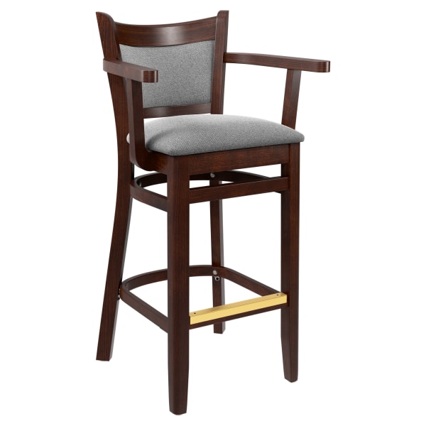 Premium Padded Back Wood Bar Stool with Arms Interior