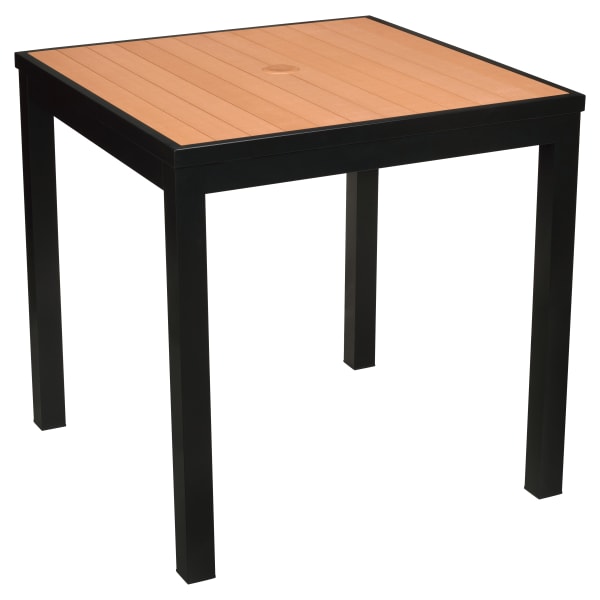 Aluminum Outdoor Table in Black Finish and Faux Teak Interior