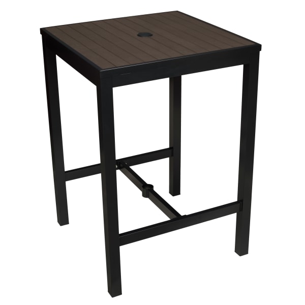 Aluminum Outdoor Bar Table in Black Finish and Dark Walnut Faux Teak Interior