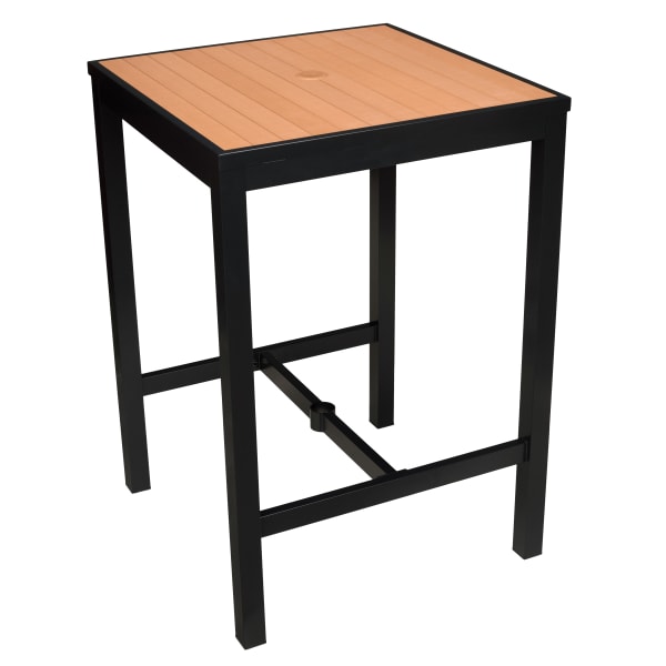 Aluminum Outdoor Bar Table in Black Finish and Faux Teak Interior