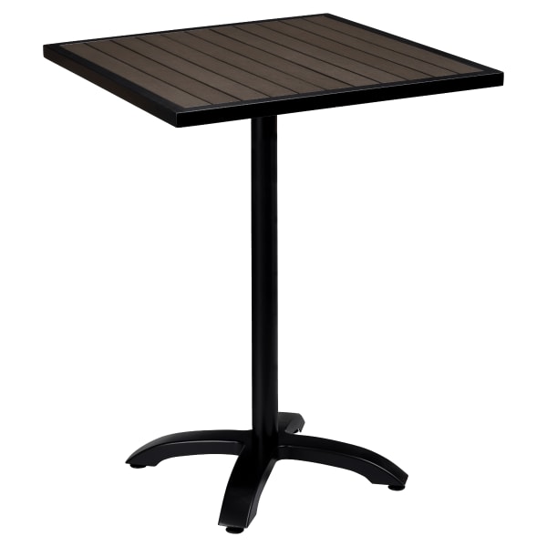 Black Aluminum Patio Bar Table with Dark Walnut Faux Teak Interior