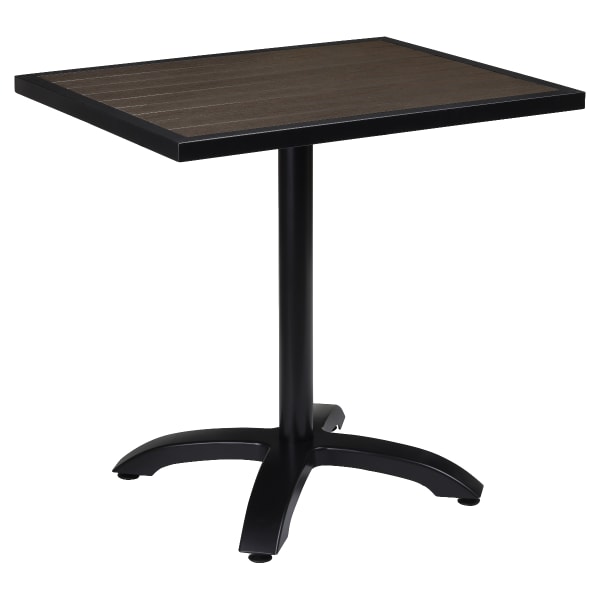 Black Aluminum Patio Table with Dark Walnut Faux Teak Interior