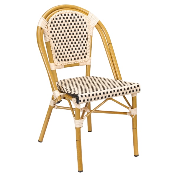 Aluminum Bamboo Patio Chair with Black and Cream Rattan Interior