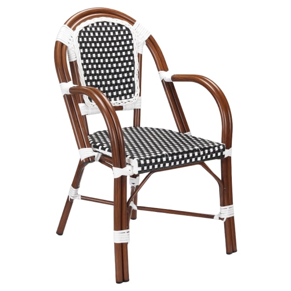 Aluminum Bamboo Patio Armchair with Black & White Rattan Interior