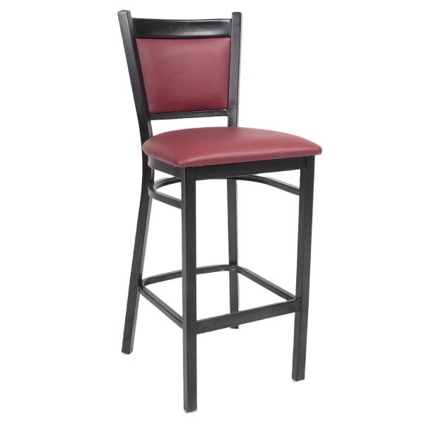 Black Metal Bar Stool with Burgundy Vinyl Seat and Back Interior