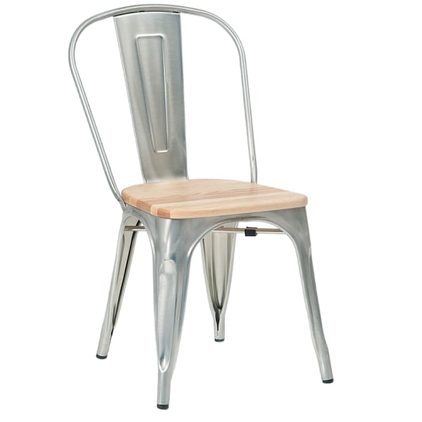 Silver Bistro Style Metal Chair with Natural Wood Seat Interior