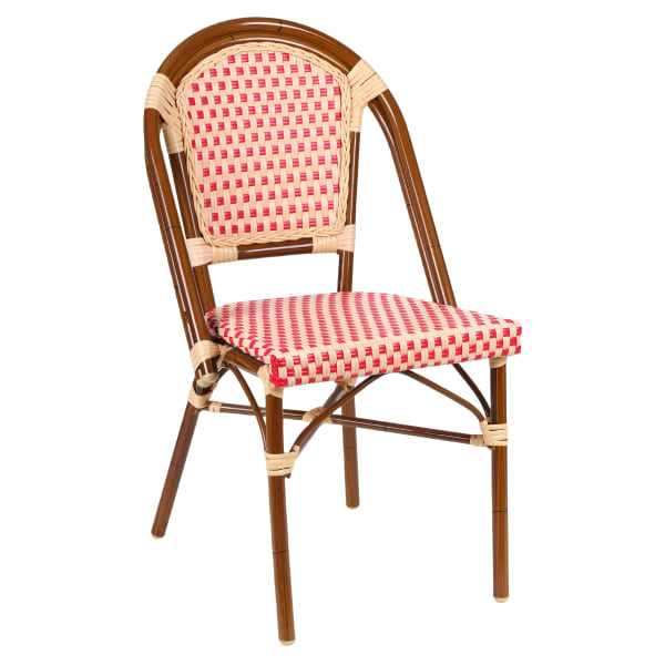 Aluminum Bamboo Chair With Red & Cream Rattan Interior