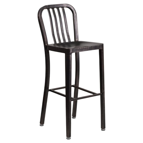 Patio Metal Bar Stool in Distressed Black Finish Interior