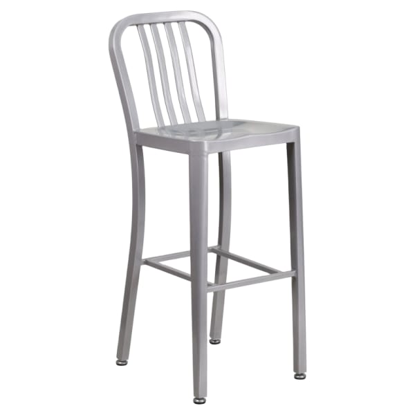 Patio Metal Bar Stool in Silver Finish Interior