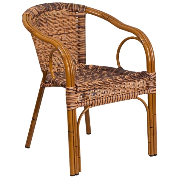 Aluminum Bamboo Patio Chair with Brown Rattan and Cherry Frame Finish Interior