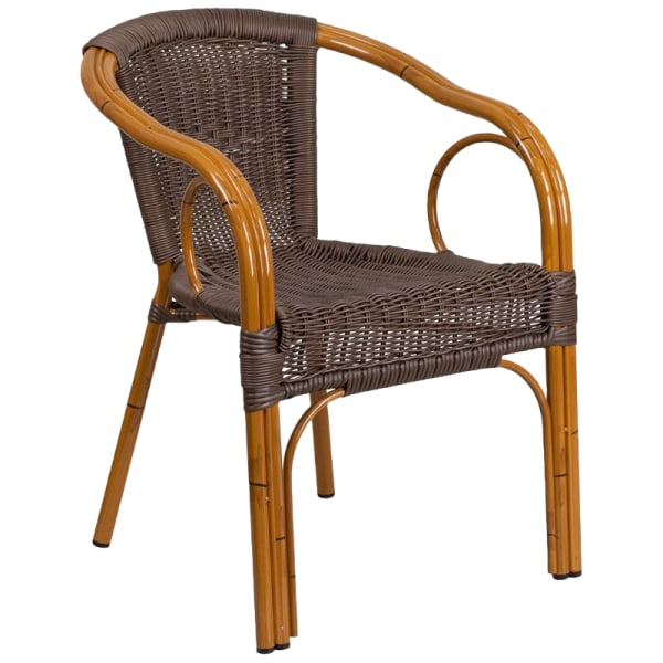 Aluminum Bamboo Patio Chair with Dark Brown Rattan and Cherry Frame Finish Interior