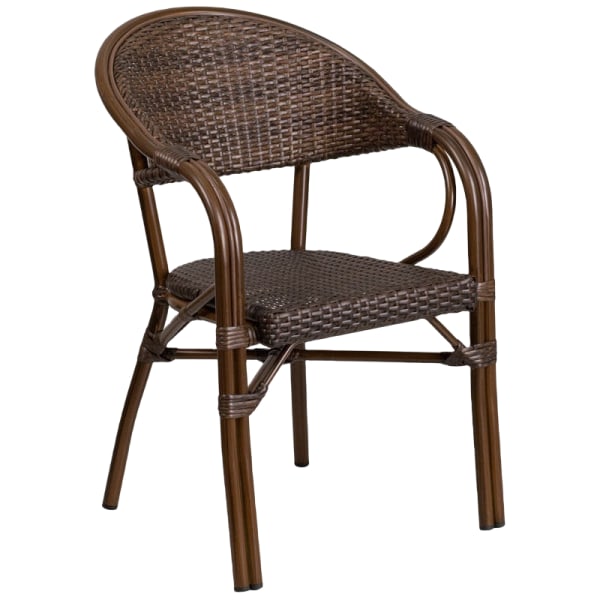 Dark Brown Rattan Chair with Bamboo Look Aluminum Frame Interior