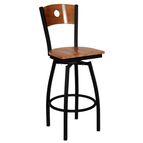 Metal Swivel Bar Stool with a Wood Back - Circle Interior