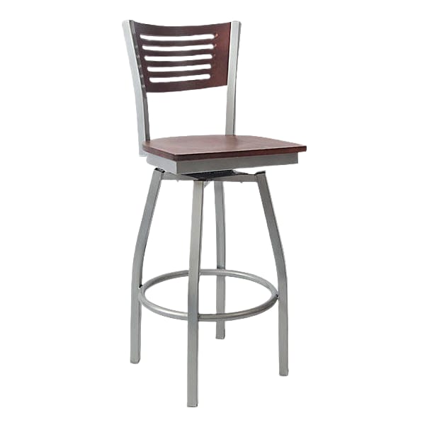 Silver Swivel Bar Stool with a Wood Back - 5 Slats Interior