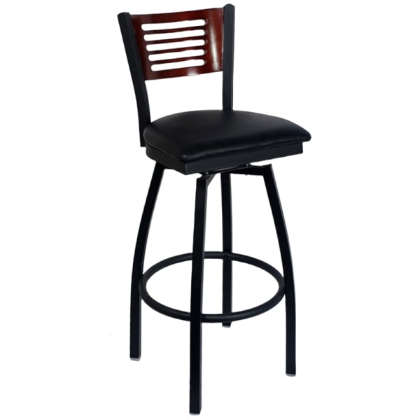 Metal Swivel Bar Stool with a Wood Back - 5 Slats Interior