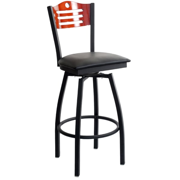 Metal Swivel Bar Stool with a Wood Back - Circle & 3 Slats Interior