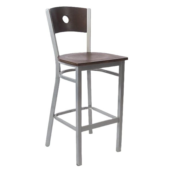 Silver Metal Bar Stool with a Circled Back Interior