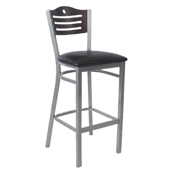 Silver Metal Barstool with Circle & 3 Slats in Back Interior