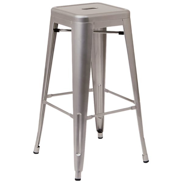 Bistro Style Metal Backless Bar Stool in Light Grey Finish Interior