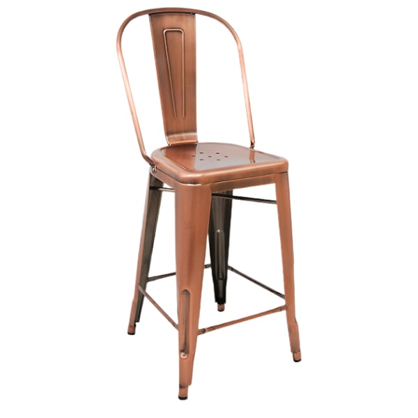 Bistro Style Metal Bar Stool in Copper Finish Interior