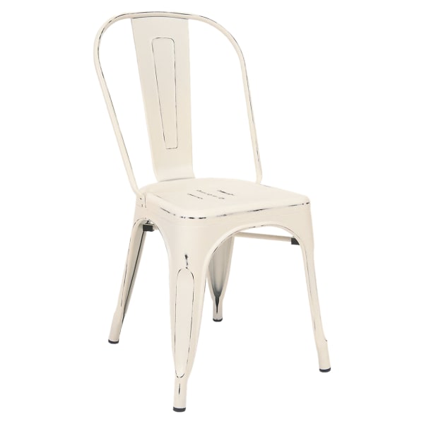 Bistro Style Metal Chair in Distressed White Finish Interior