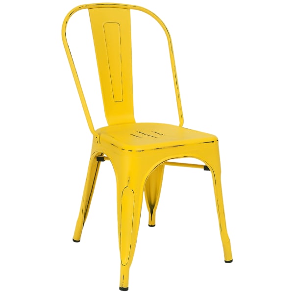 Bistro Style Metal Chair in Distressed Yellow Finish Interior