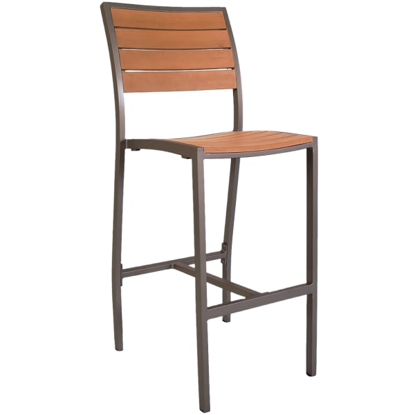 Aluminum Rust Colored Patio Bar Stool with Faux Teak Interior