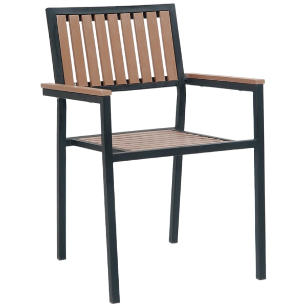 Black Metal Armchair with Natural Finish Vertical Slat Faux Teak Interior