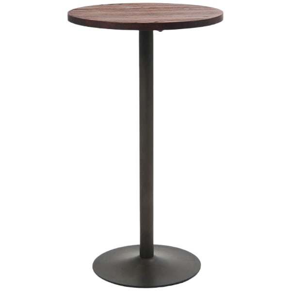 Round Industrial Series Bar Height Table with Metal Base and Wood Top Interior