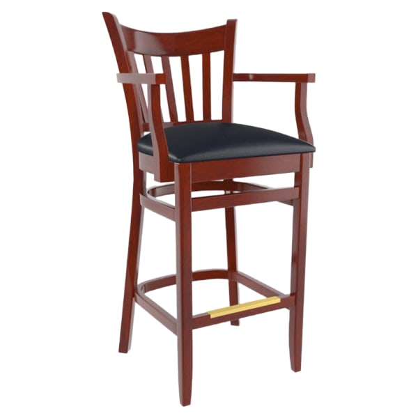 Premium US Made Vertical Slat Wood Bar Stool With Arms Interior