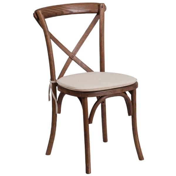 Stackable X Back Wood Chair with Cushioned Seat Interior