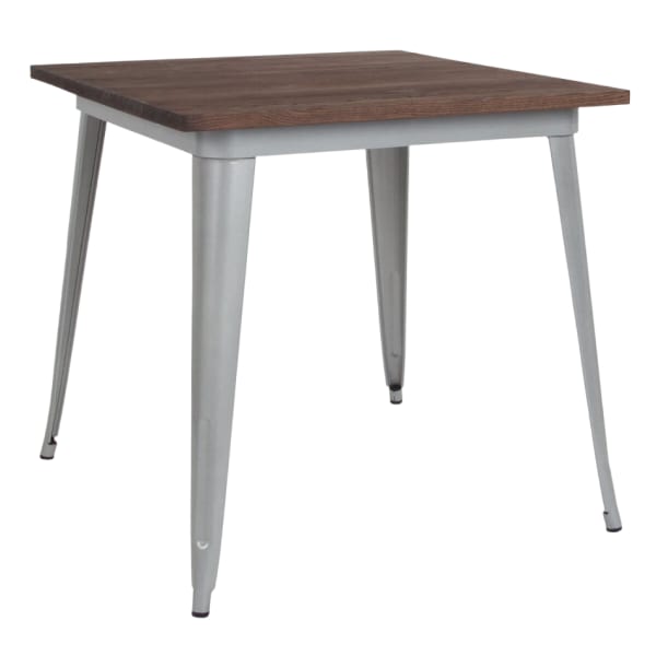 Industrial Silver Restaurant Table with Dark Walnut Wood Top Interior