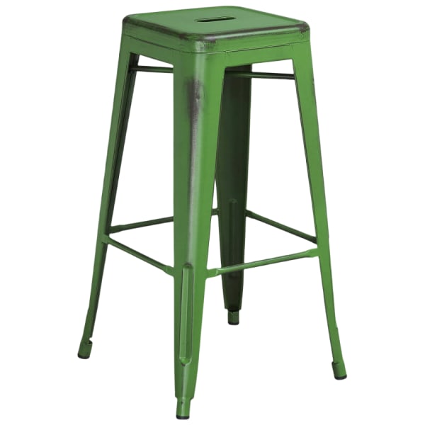 Backless Distressed Green Bistro Style Bar Stool Interior