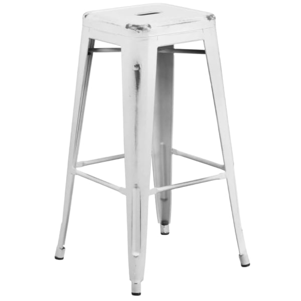 Backless Distressed White Bistro Style Bar Stool Interior