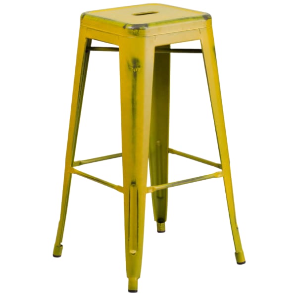 Backless Distressed Yellow Bistro Style Bar Stool Interior