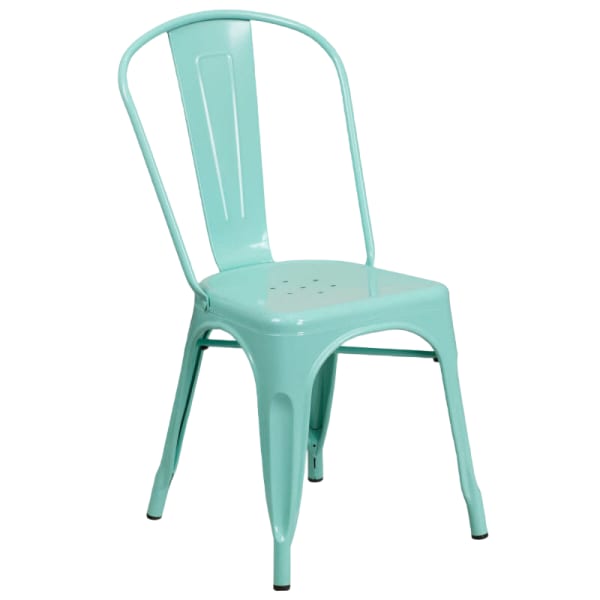 Bistro Style Metal Chair in Light Blue Finish Interior