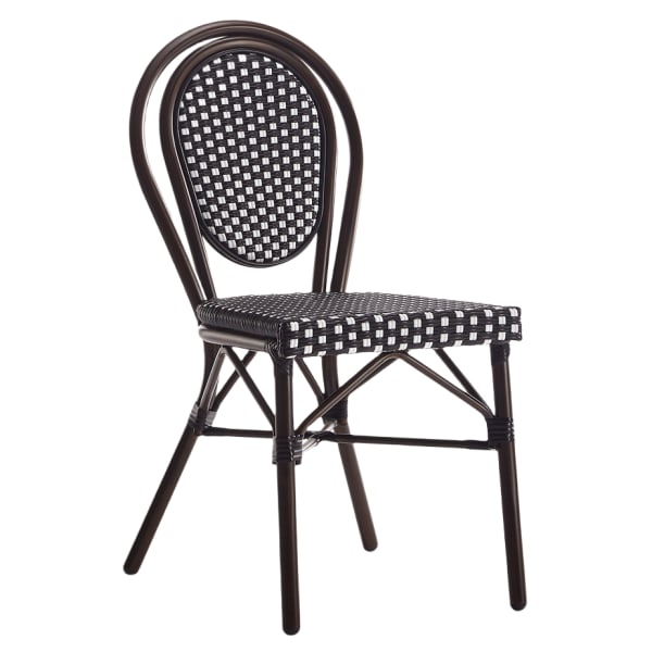 Patio Chair in Brown Finish and Black and White Rattan Interior