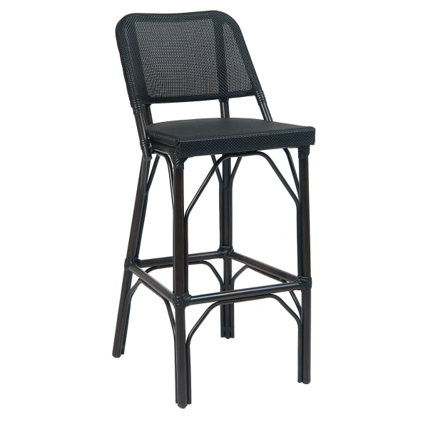 Aluminum Patio Bar Stool with Dark Walnut Frame and Black Rattan Interior