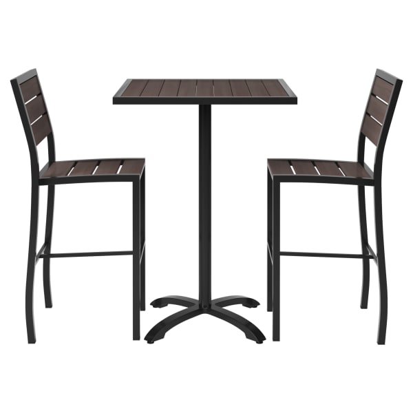 Black Aluminum & Dark Walnut Bar Height Patio Set Interior